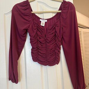 Kirious Plum Long Sleeve Scrunched Bodice Top - XS